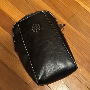 Classic Black Leather Belt Bag with White Stitching NWOT